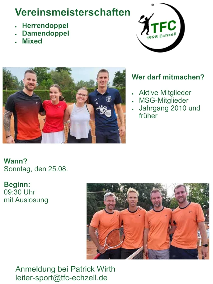 Einladung Vereinsmeisterschaften Doppel 2024 Damen Herren Mixed