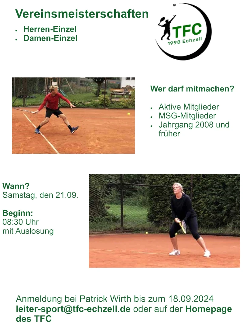 Einladung Vereinsmeisterschaften Einzel 2024 Damen Herren